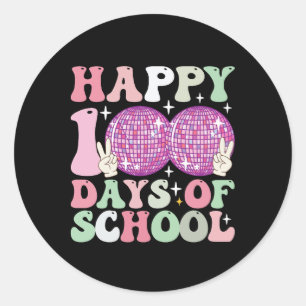 Sticker Rond Joyeux 100 Jours De Scolaire Boule Disco Super Rét