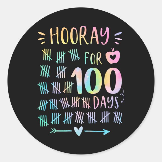 Sticker Rond Joyeux 100ème Jour De L'École Hourra Pour 100 Jour (Devant)