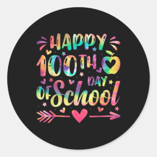 Sticker Rond Joyeux 100ème Jour De L'École Tie Dye Arc En Ciel 