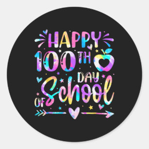 Sticker Rond Joyeux 100ème Jour De L'École Tie Dye Arc En Ciel