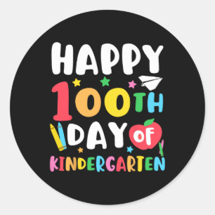 Sticker Rond Joyeux 100ème Jour De Maternelle Enseignant Enfant