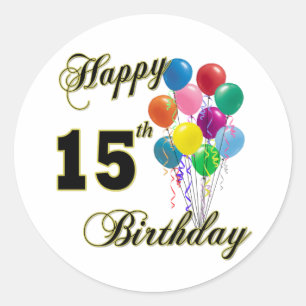 Sticker Rond Joyeux 15e anniversaire cadeaux et vêtements d'ann