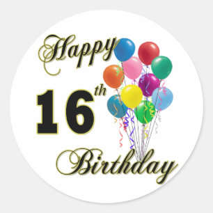 Sticker Rond Joyeux 16e anniversaire cadeaux et vêtements d'ann