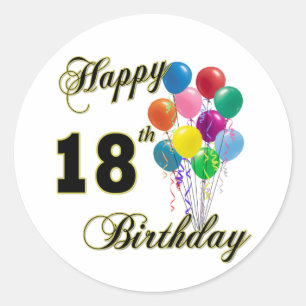 Sticker Rond Joyeux 18e anniversaire cadeaux