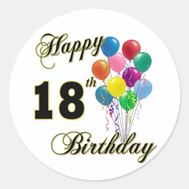 Sticker Rond Joyeux 18e anniversaire cadeaux (Devant)