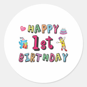 Sticker Rond Joyeux 1er anniversaire pour 1 an Enfants B jour s