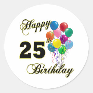 Sticker Rond Joyeux 25e anniversaire cadeaux avec ballons