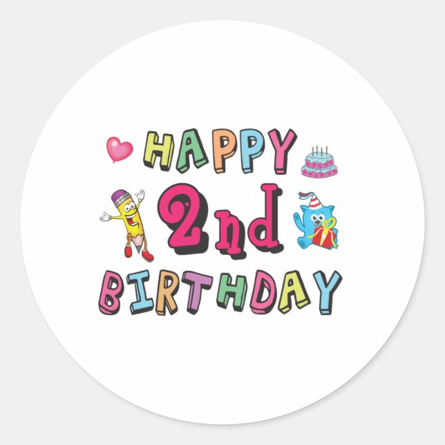 Sticker Rond Joyeux 2e anniversaire 2 an surprise (Devant)