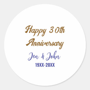 Sticker Rond Joyeux 30e anniversaire de mariage bleu royal doré