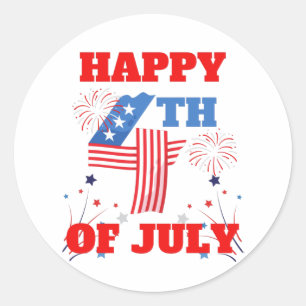 Sticker Rond Joyeux 4 juillet 2021 Rouge Blanc et Bleu
