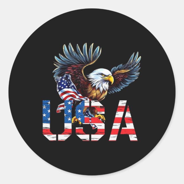 Sticker Rond Joyeux 4 juillet Amérique Drapeau Patriotique Aigl (Devant)
