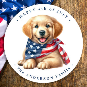 Sticker Rond Joyeux 4 juillet Chien Chien Chien Chien Patriotiq