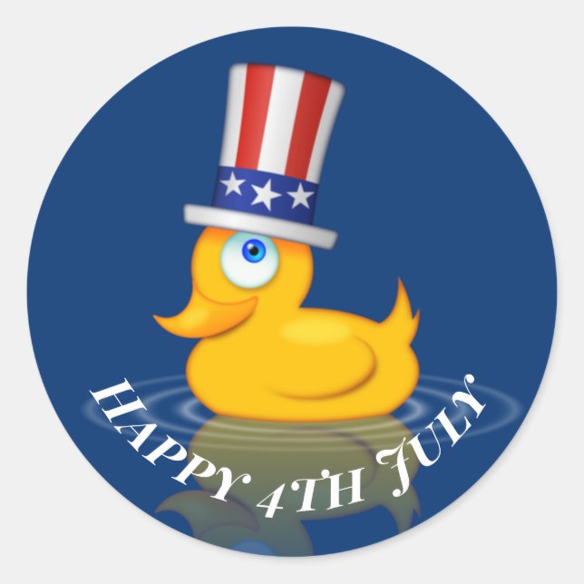 Sticker Rond Joyeux 4 Juillet Cute Patriotic Rubbber Duck (Devant)