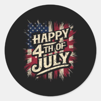 Sticker Rond Joyeux 4 juillet Fête Patriotique Drapeau Américai