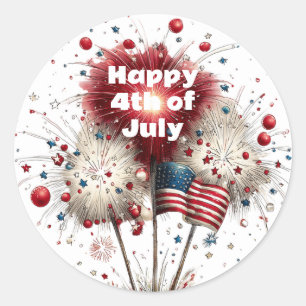 Sticker Rond Joyeux 4 juillet Feux d'artifice Célébration patri