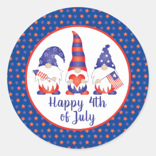 Sticker Rond Joyeux 4 juillet Gnomes Rouge Blanc Bleu