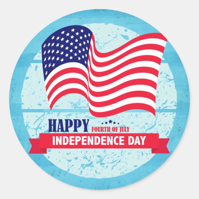 Sticker Rond Joyeux 4 juillet Illustration du drapeau américain (Devant)