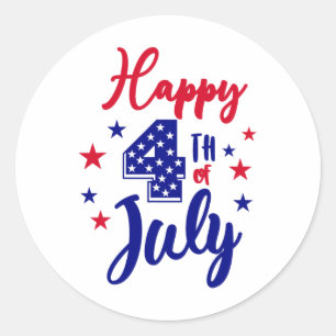 Sticker Rond Joyeux 4 juillet patriotique américain Drapeau Hom