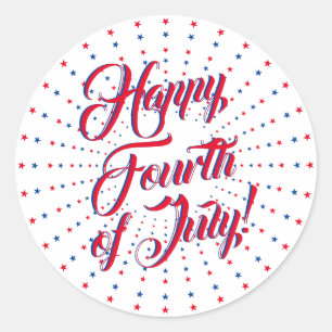 Sticker Rond Joyeux 4 juillet rouge blanc bleu étoiles feu d'ar