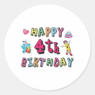 Sticker Rond Joyeux 4e anniversaire de Birthday 4 year b-day wi