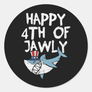 Sticker Rond Joyeux 4ème De Jawly Requin Animal 4 juillet Usa P