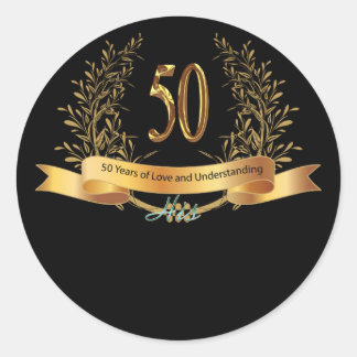 Sticker Rond Joyeux 50e anniversaire de Mariage Carts de voeux
