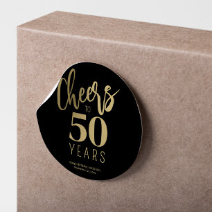 Sticker Rond Joyeux 50e anniversaire or noir