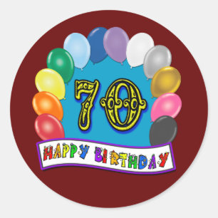 Sticker Rond Joyeux 70e anniversaire avec ballons