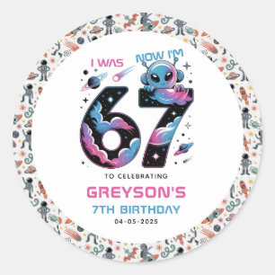 Sticker Rond Joyeux 7e Anniversaire Cute Space Six et Sept An