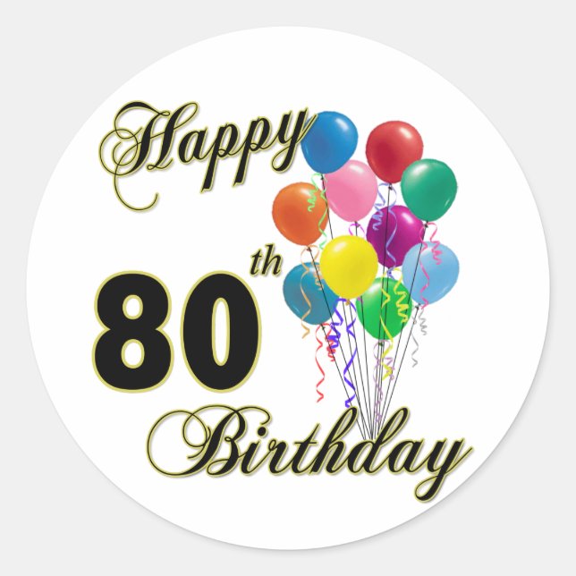 Sticker Rond Joyeux 80e anniversaire cadeaux et vêtements d'ann (Devant)