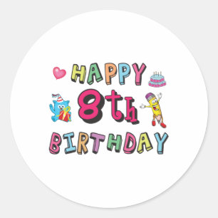 Sticker Rond Joyeux 8e anniversaire. Surprise de 8 ans