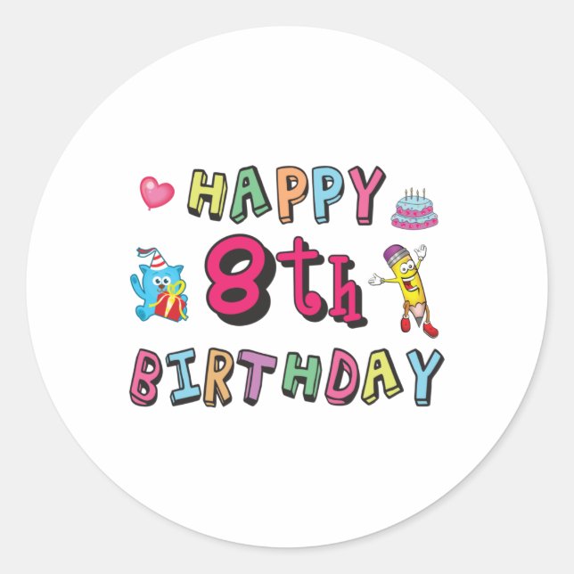 Sticker Rond Joyeux 8e anniversaire. Surprise de 8 ans (Devant)