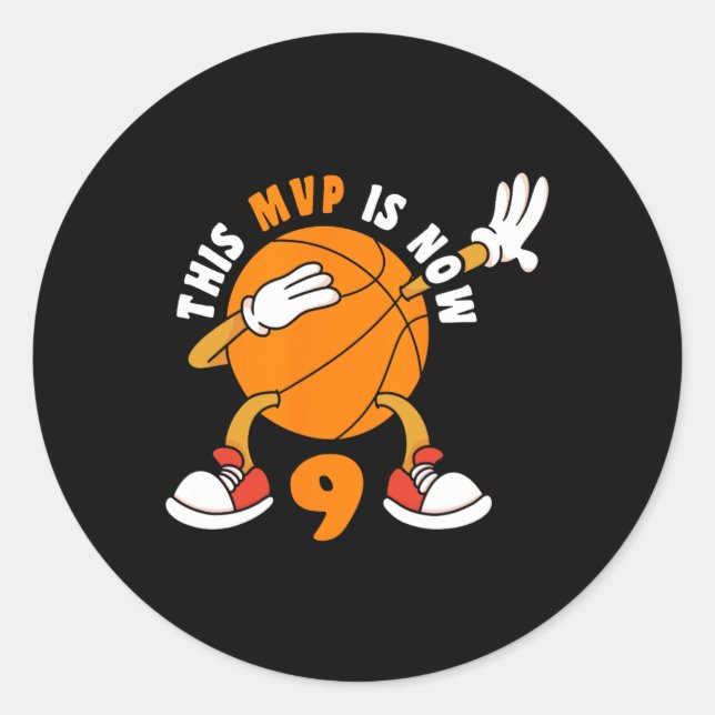 Sticker Rond Joyeux 9 Anniversaire 9 Anniversaire MVP Basketbal (Devant)