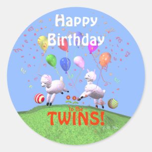 Sticker Rond Joyeux agneaux d'anniversaire pour jumeaux