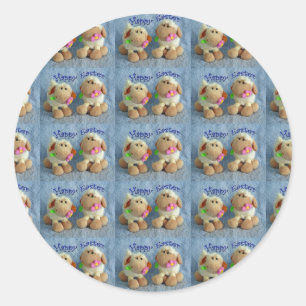 Sticker Rond Joyeux agneaux de Pâques