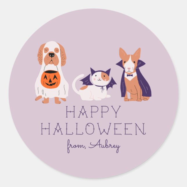 Sticker Rond Joyeux animaux de compagnie d'Halloween en costume (Devant)