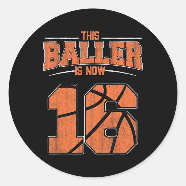 Sticker Rond Joyeux anniversaire 16 ans garçons de basket-ball  (Devant)