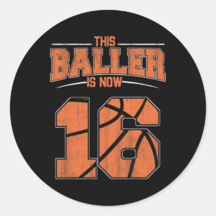 Sticker Rond Joyeux anniversaire 16 ans garçons de basket-ball