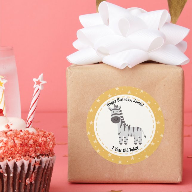 Sticker Rond Joyeux Anniversaire 1 An Ancien Aujourd'hui mignon (Fête)