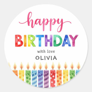 Sticker Rond Joyeux Anniversaire aquarelle coloré mignon