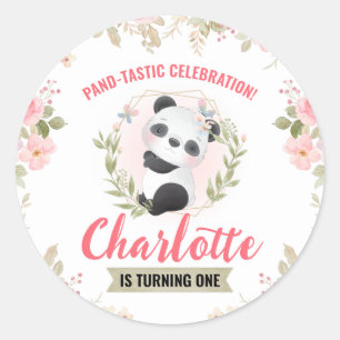 Sticker Rond Joyeux Anniversaire au thème de l'ours panda aux m
