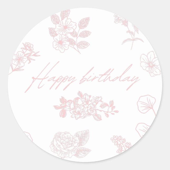 Sticker Rond Joyeux anniversaire avec arrière - plan à fleurs - (Devant)