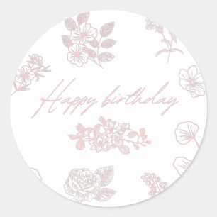 Sticker Rond Joyeux anniversaire avec arrière - plan à fleurs -