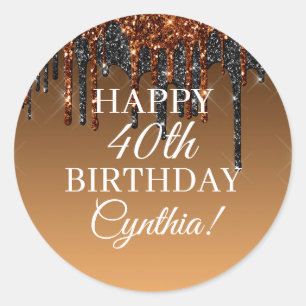 Sticker Rond Joyeux anniversaire avec goutte d'or et de Parties