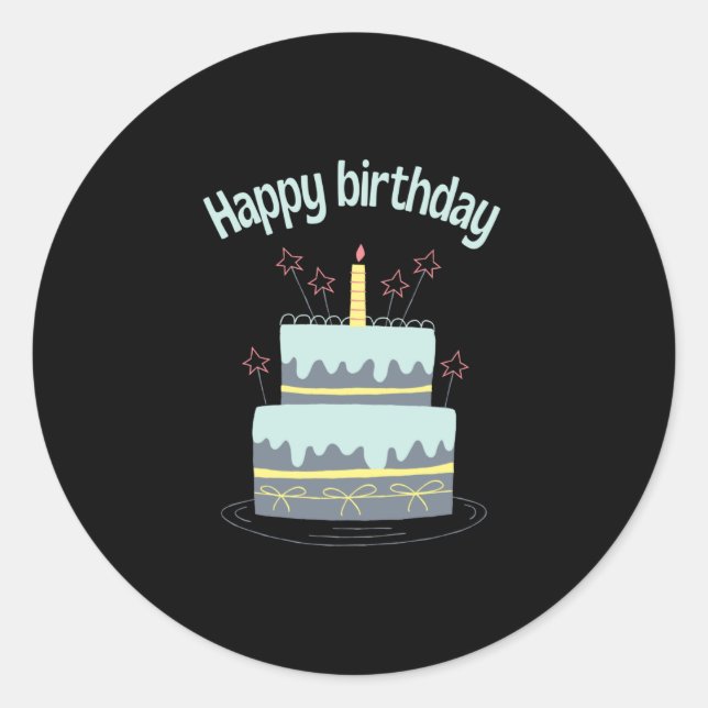 Sticker Rond Joyeux anniversaire avec grand gâteau (Devant)