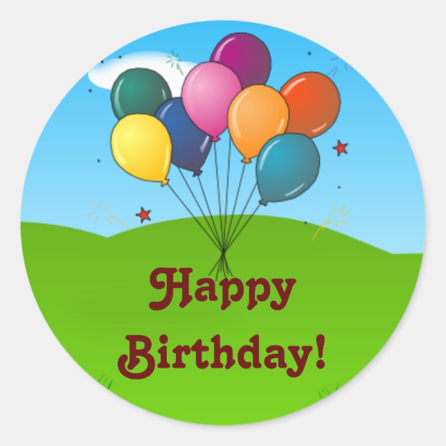Sticker Rond Joyeux anniversaire ! Ballons de fête (Devant)
