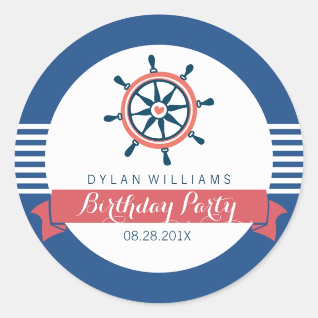 Sticker Rond Joyeux Anniversaire Bateau Nautique (Devant)