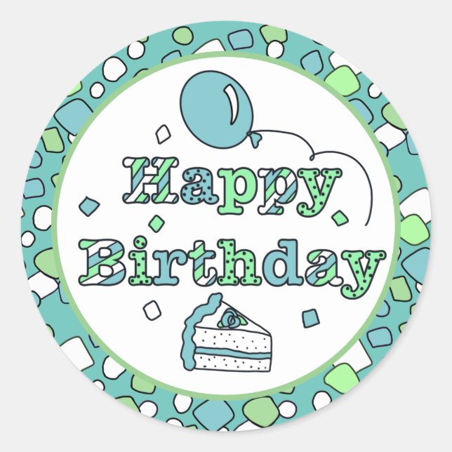 Sticker Rond Joyeux anniversaire bleu et vert (Devant)