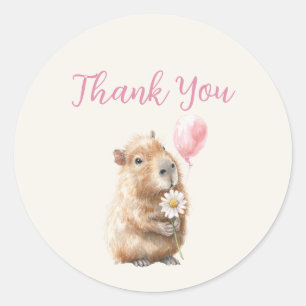 Sticker Rond Joyeux Anniversaire Capybara Merci
