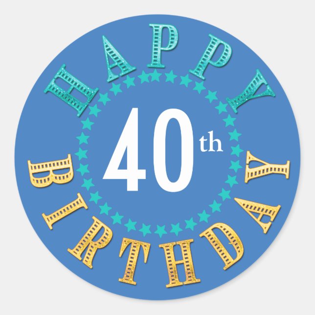 Sticker Rond Joyeux anniversaire Cercle des étoiles bleu ID527 (Devant)